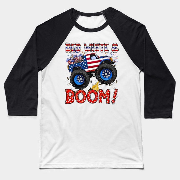 4th of July, Monster Truck, Patriotic Monster Truck, America, Red White and Boom Baseball T-Shirt by kumikoatara